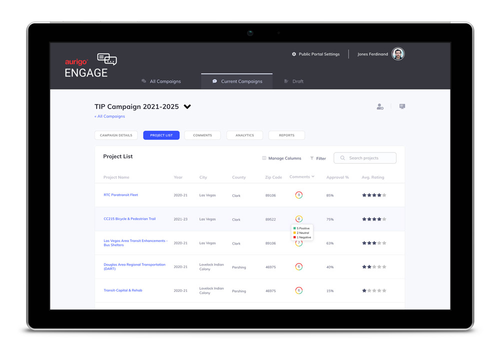 screenshot of Aurigo Engage